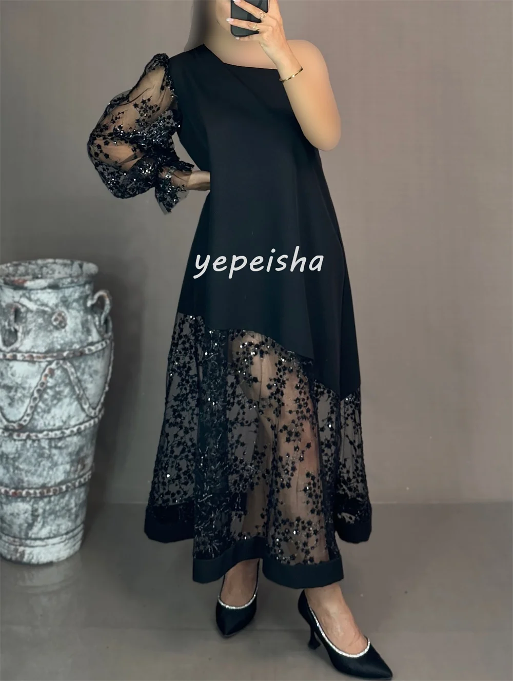 Abiti midi monospalla a trapezio con paillettes in jersey squisito abbinato personalizzato Abiti per occasioni su misura Taglie disponibili