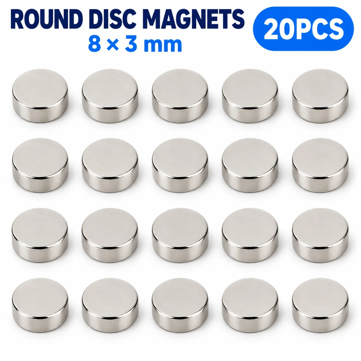 8x3mm Small Round Disc Magnets, Silver Mini Fridge Magnets for Photos, Notes, Metal Cabinets & Office Organization, 20/50pcs
