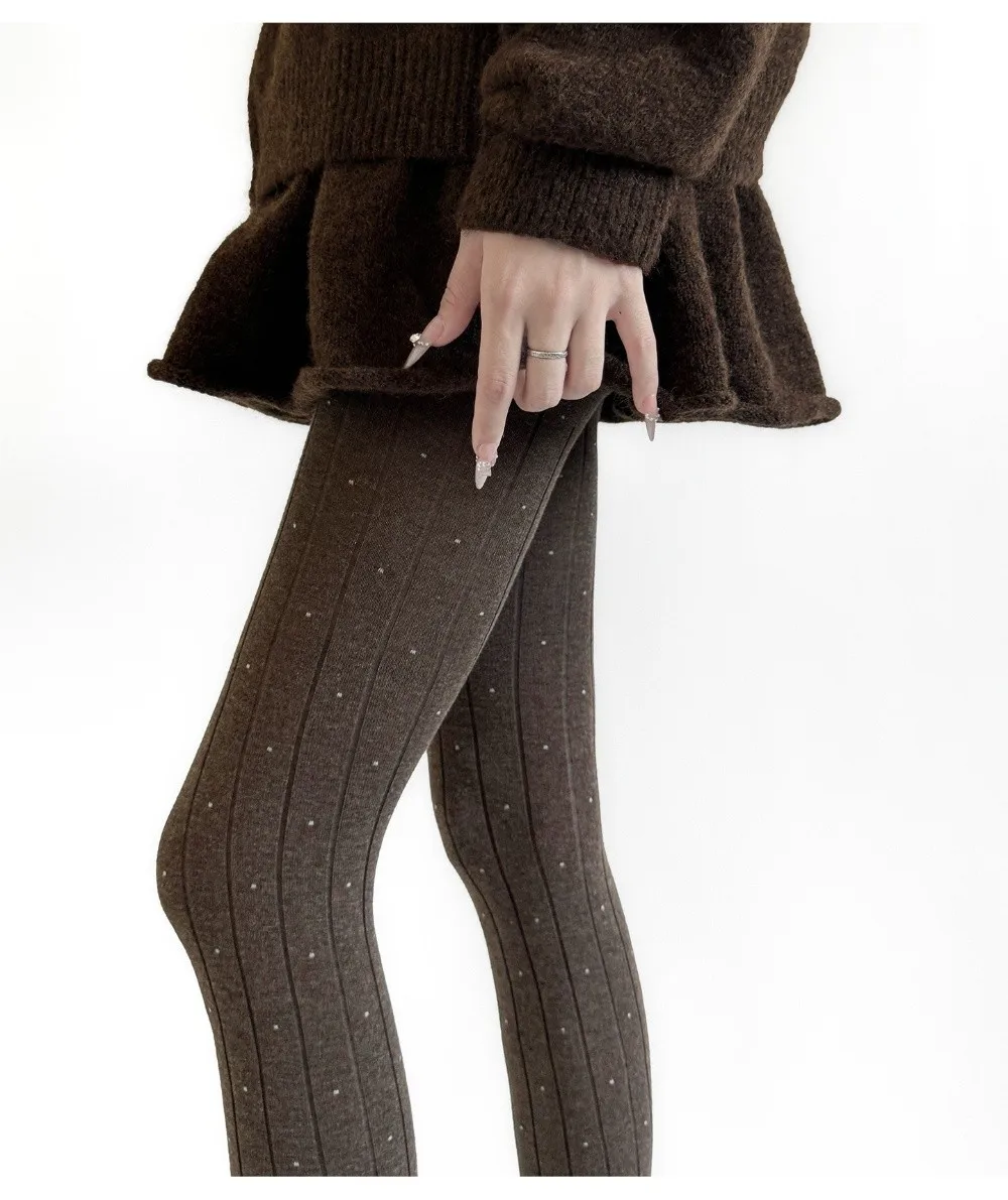 Essential Strumpfhose mit Polka-Dot-Muster, gerippte Textur, Baumwollmaterial, oberschenkelhohe Strümpfe, modische, bequeme Leggings – Detail 3