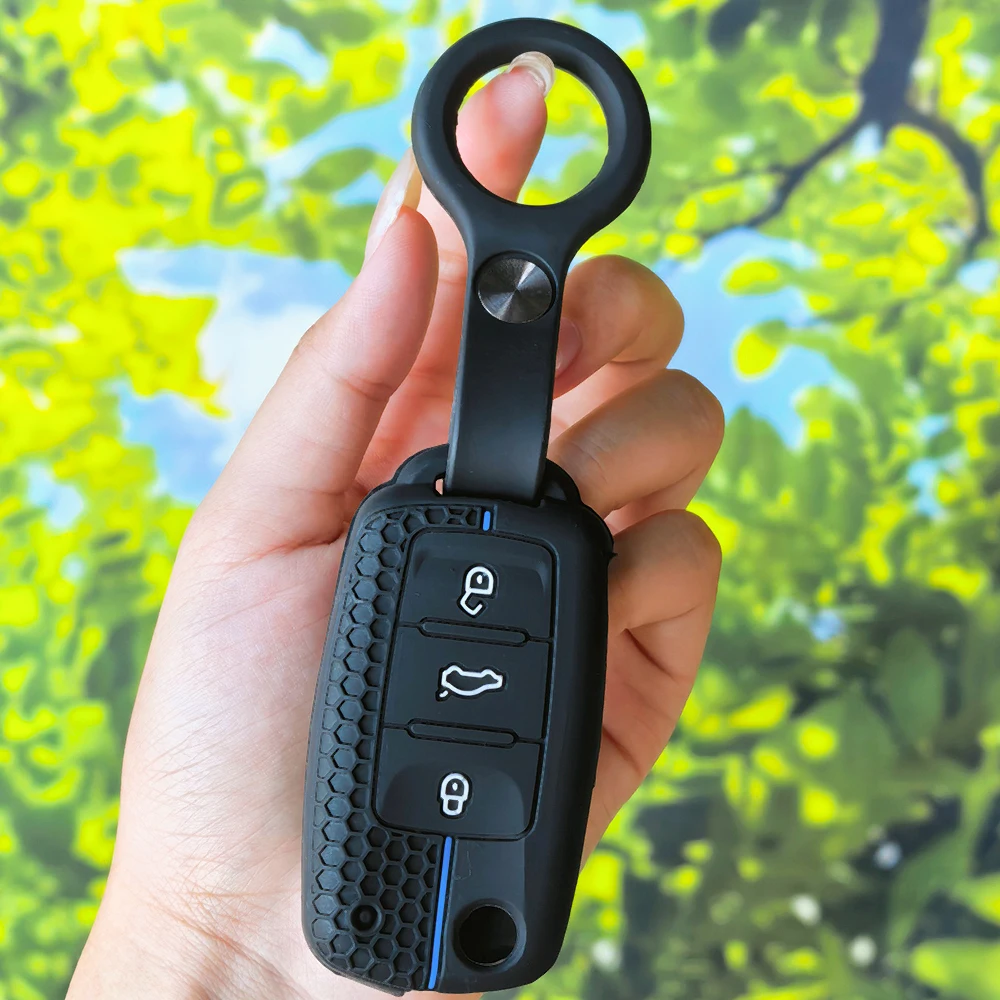 Anti-slip Honeycomb Key Protector With Keychain for VW Passat Jetta Golf 6 7 Polo Skoda Octavia A5 Fabia Seat Arona Ateca