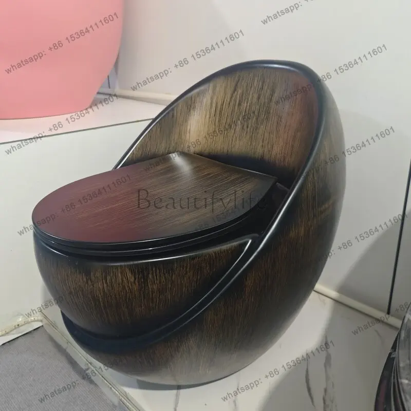 New egg-shaped toilet household bathroom siphon anti-freeze crack color creative wood grain toilet