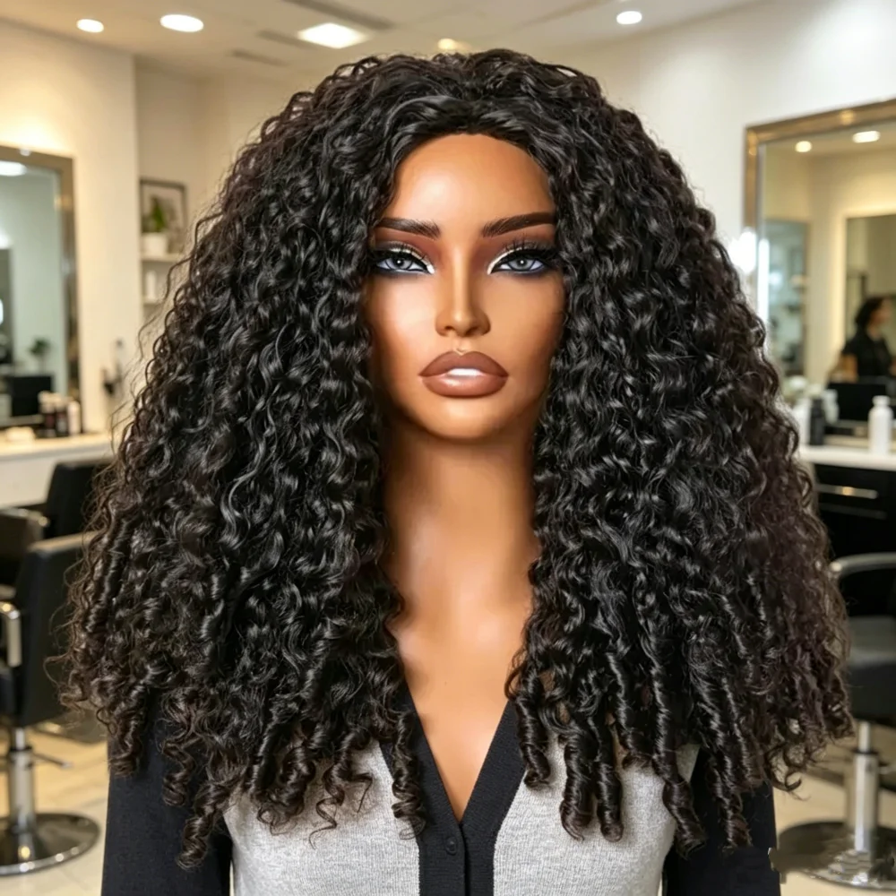 Burmese Curly Human Hair Headband Wig 3 IN 1 Multifunctional Glueless Half Wig Drawstring Seamless Flip Over Clip Ins Daily Styling Hair