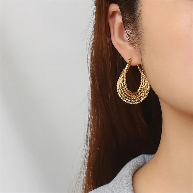EILIECK 316L Stainless Steel Metal Gold Color Hoop Earrings For Women Trendy High-Quality Waterproof Ear Clips Jewelry Gift