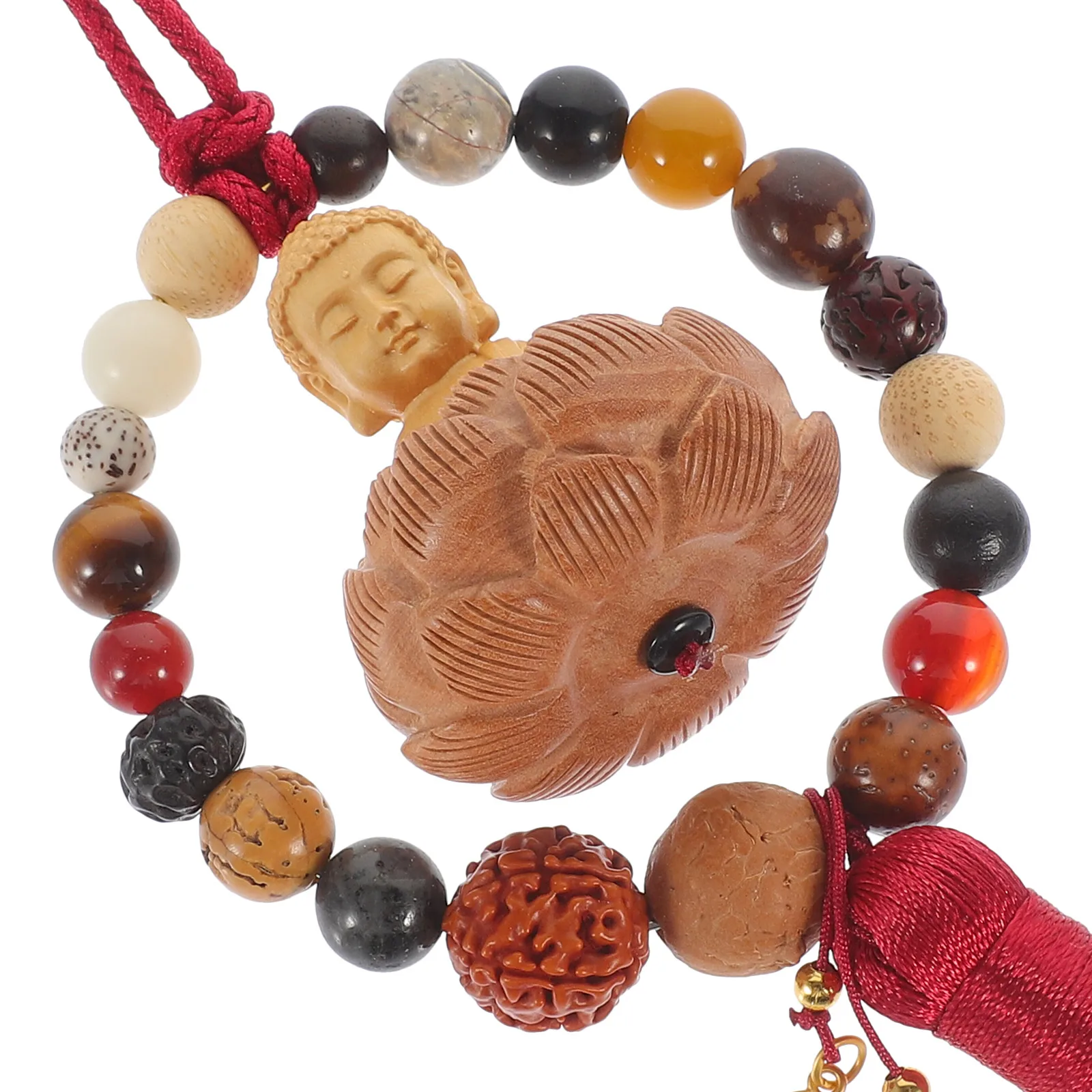 

Wooden Buddha Pendant Tassel Chinese Style Hanging Decoration Car Home Wall Keychain Ornament Charm Craft Lightweight