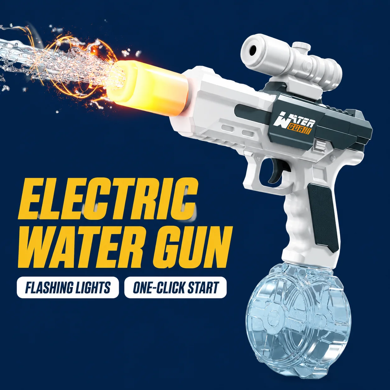 LED Light Up Electric Water Blaster Drum Style, High Capacity Rechargeable Toy Gun, Backyard Lawn Summer Water Fight Toy