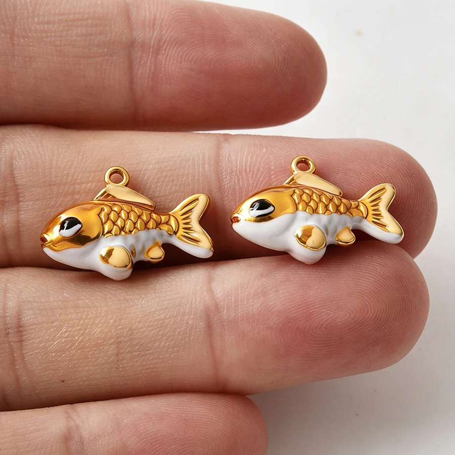 NEW 5PCS Cute Enamel Animal Series Stainless Steel Charms Cat Heads Penguin Flamingo Lobster Pendant For DIY Jewelry Accessories