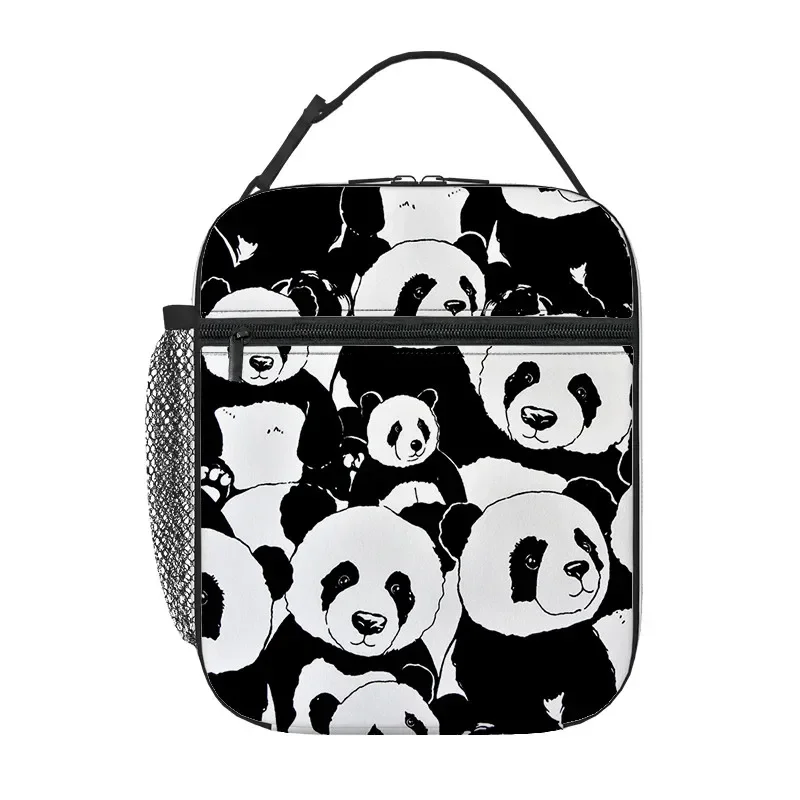 Bolsa de almuerzo de mano con diseño de panda 3D para niños/niñas, bolsa de picnic portátil de poliéster duradera con cierre de cremallera, la mejor idea de regalo