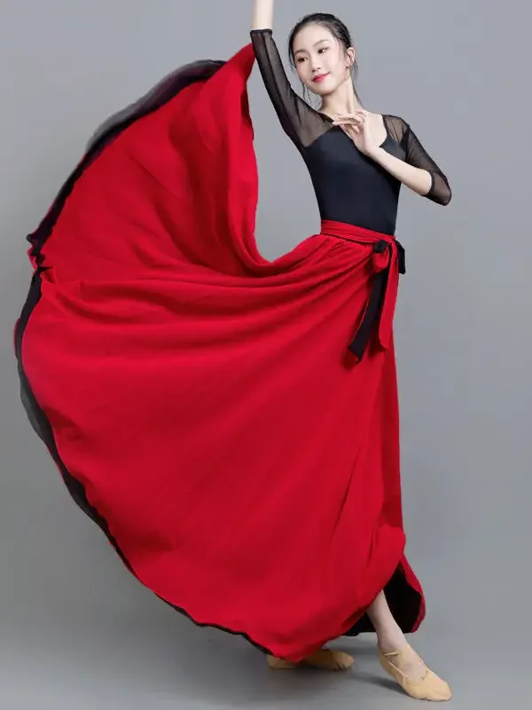 Flamenco Skirt For Women Spanish Dance Skirt Belly Dance Long Dress Big Swing Skirt Gradient Color Performance Gypsy