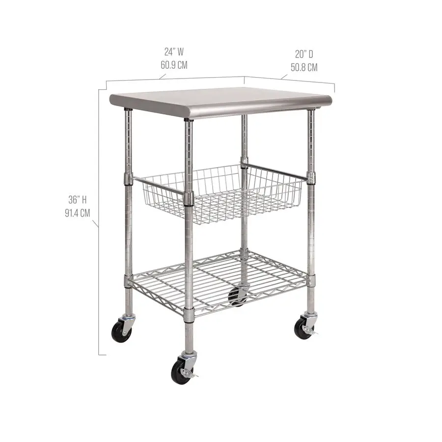 Commercial Work Table Island Utility Cart Prep Station, for Restaurant, Kitchen, Warehouse, Garage, Hotel, Home, StainlessSteel