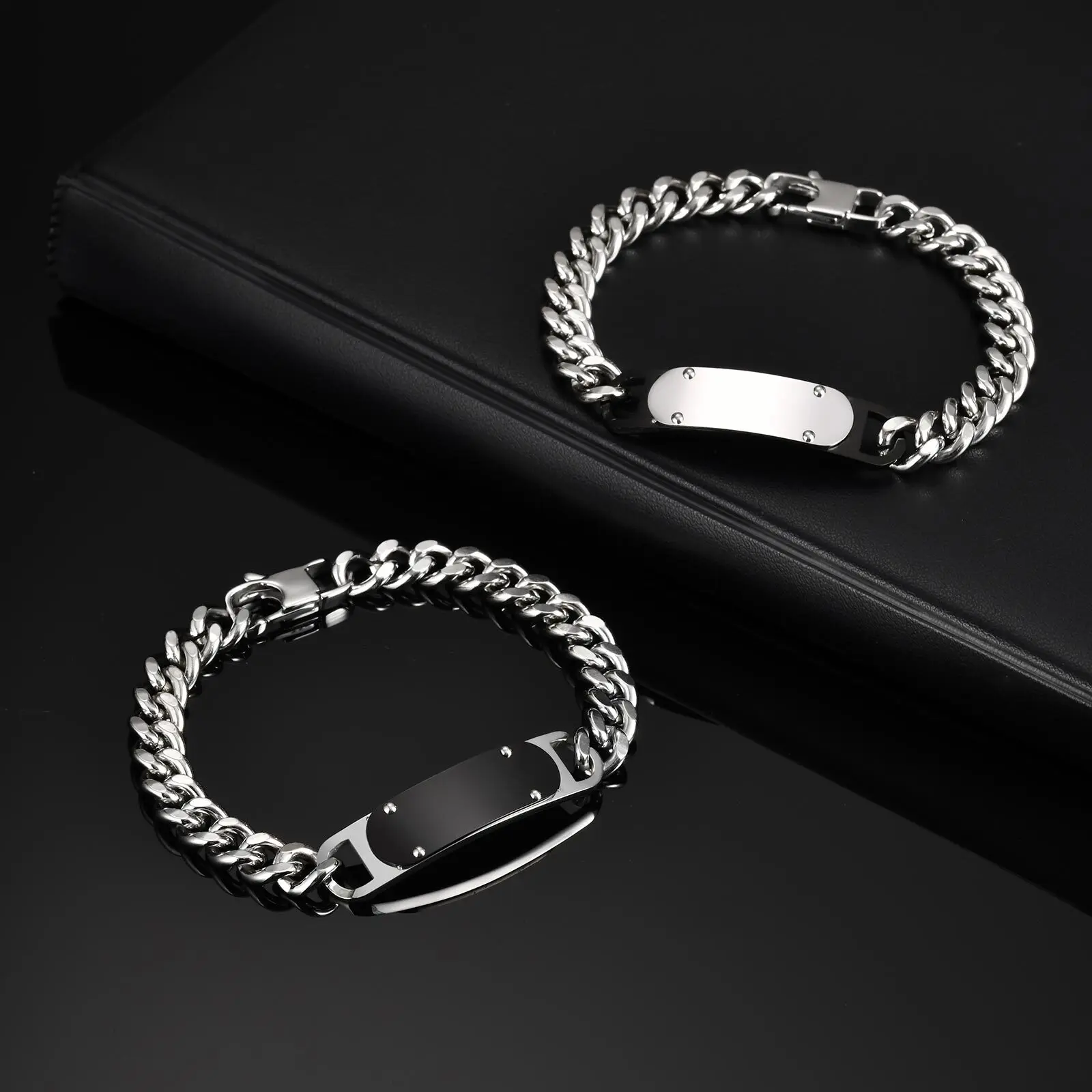 

Vnox Punk Engrave Name Custom Bracelets for Men, Men's Thick Chain Bracelet Stainless Steel Wristband, Customized Jewelry Gifts