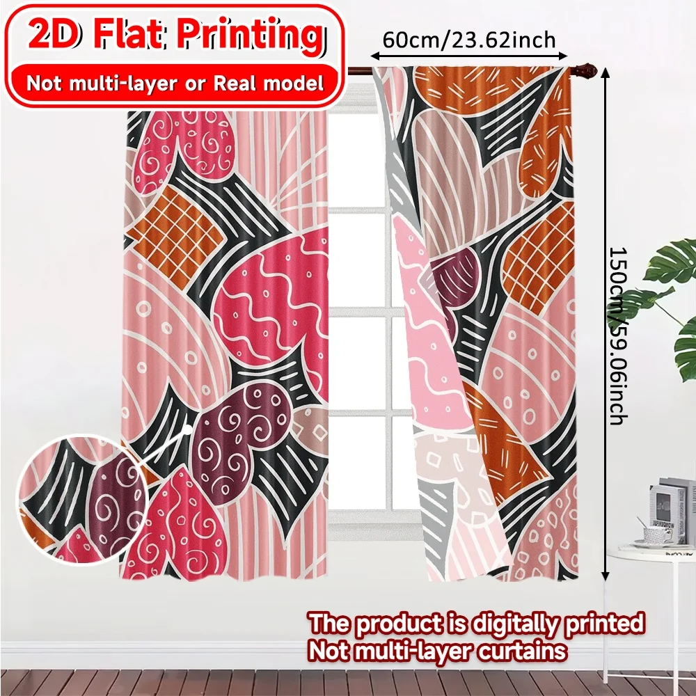 2D Flat Printing,2pcs Hearts Mosaic(1) Chic Curtains&Window Treatment Versatile Polyester Fabric Curtains Versatile All Use for