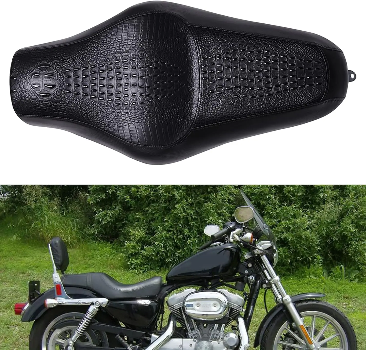 Brown Crocodile Leather Motorcycle Front Driver Rear Passenger Two Up Leather Seat Cushion for Seventy-two XL1200V Sportster 883