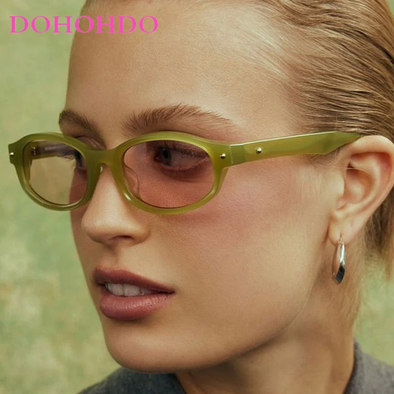 

Fashion Brand Designer Rivets Small Oval Sunglasses Women Men Trend Luxury Vintage Outdoor Travel Sun Glasses UV400 Gafas De Sol