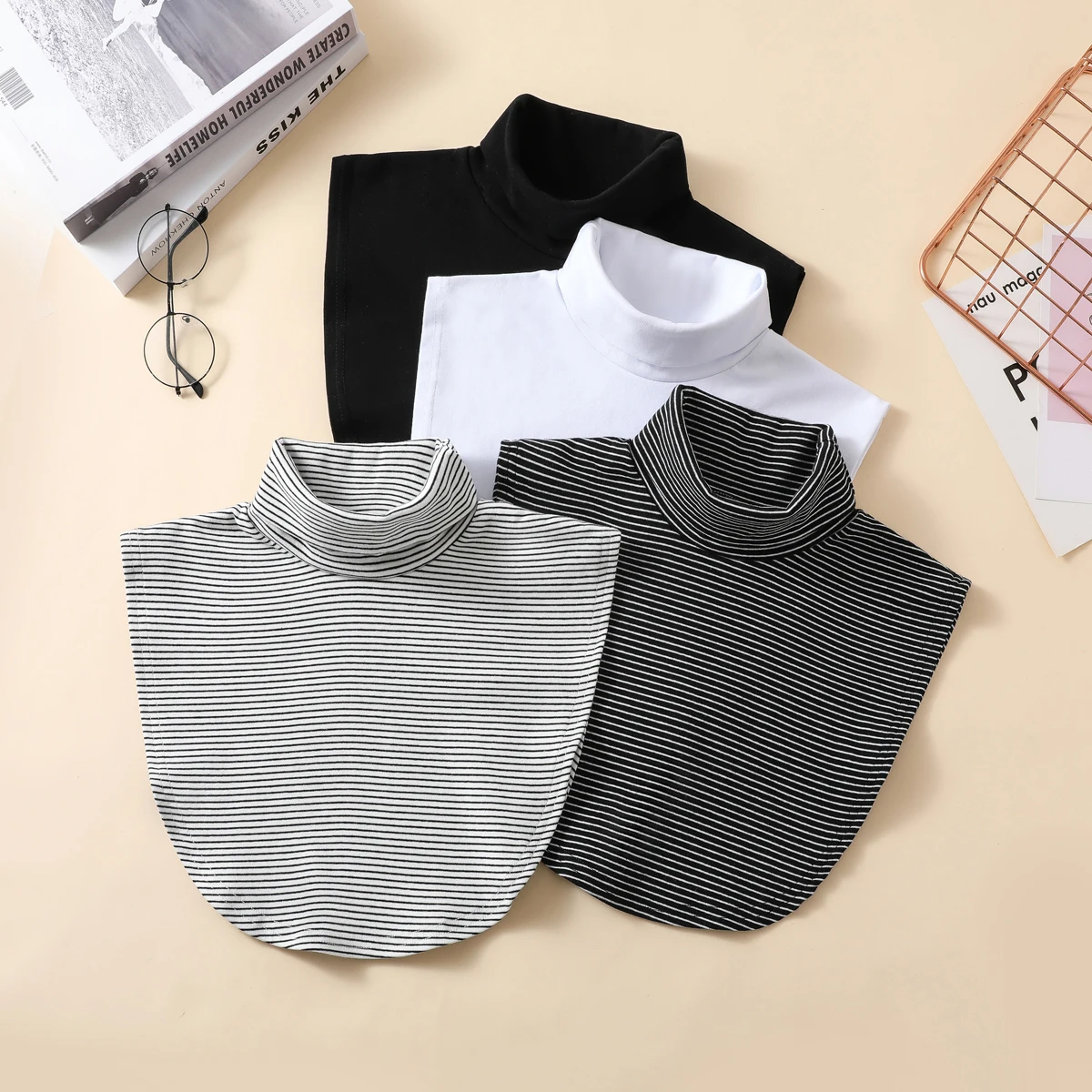 Gestrickter High Neck Fake Collar Damen modischer und vielseitiger warmer Nackenschutz schal elastischer Jersey Roll kragen pullover