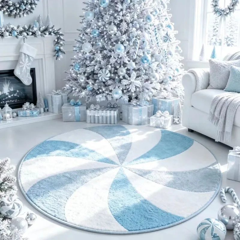 Pastel Candy Swirl Round Carpet Sweet Peppermint Pattern Soft Floor Carpet for Living Room Bedroom Indoor Holiday Home Decor Rug