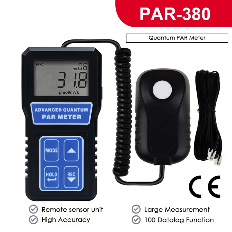 PAR Meter Light Tester PPFD Photosynthesis Quantum Meter 400-700nm Wavelength W/ Sensor Mode Selection Large LCD Light Meter