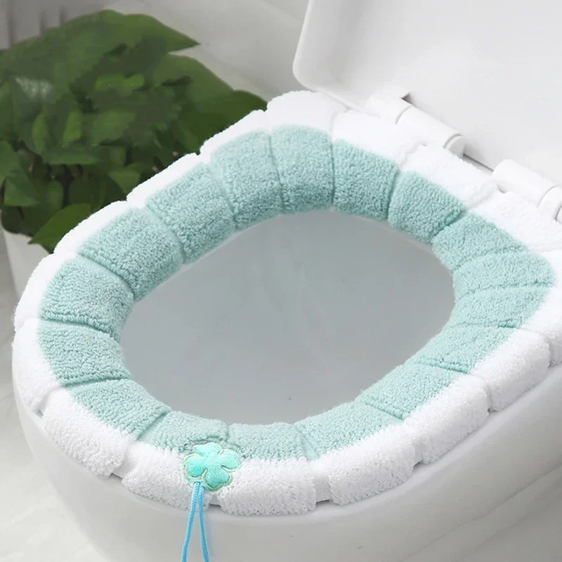 Bathroom Toilet Seat with Handle Closestool Washable Winter Warmer Mat Pad Cushion O-shape Toilet Seat Bidet Cover Batnroom Tool