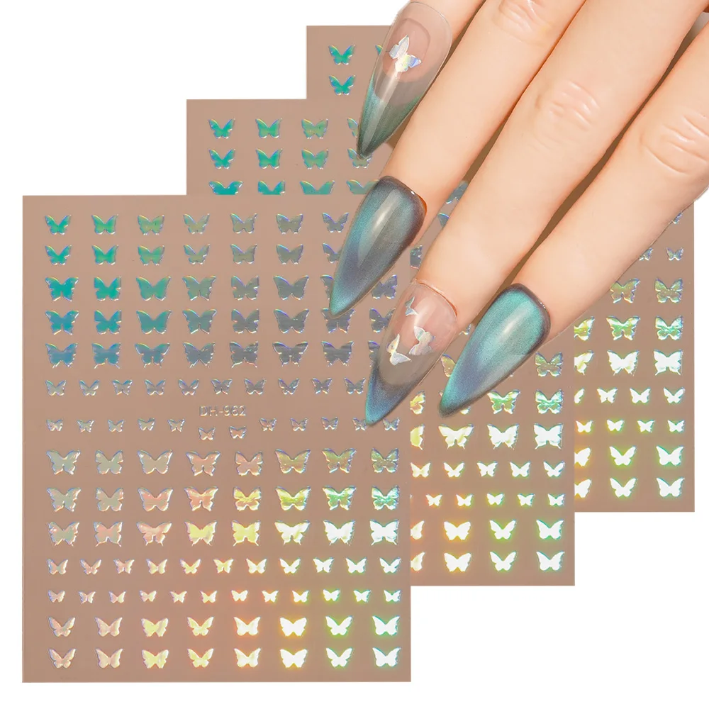 

1/5/10PCS 3D Flat Butterfly Nail Stickers Women DIY Manicure Decorative Decals With Holographic Laser Effect And Color Gradient