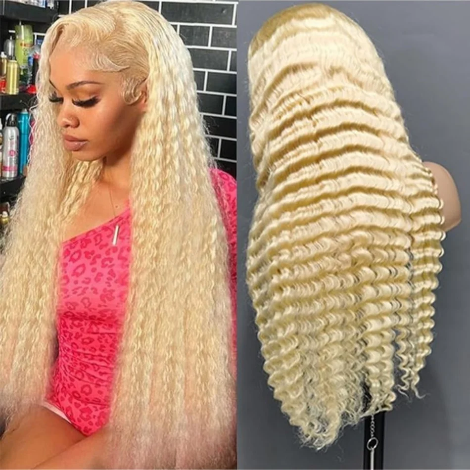 

613 Curly Blonde Lace Front Human Hair Wigs Deep Wave 13x6 13×4 HD Water Wave Color Transparent Lace Frontal Wigs