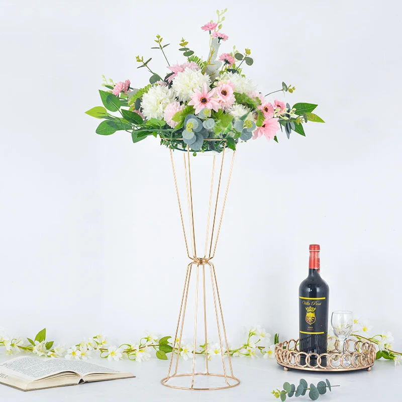 60cm Luxury Gold Flower Vases Home Flower Stands Metal Road Lead Wedding Centerpiece Flowers Rack For Event Party Decoration