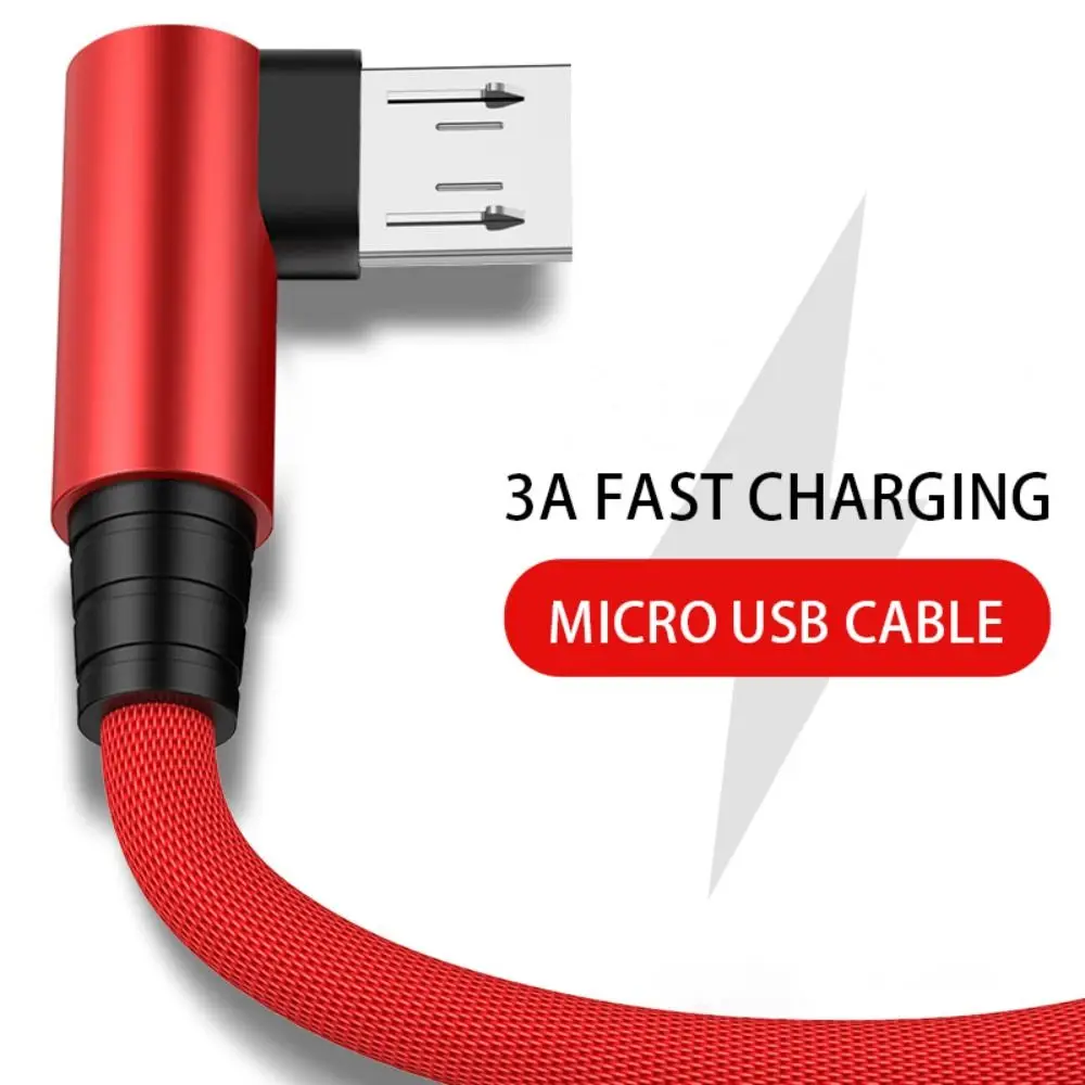 Quick Charger Wire Right Angle Braided Wire 90 Degree Elbow Data Cable Fast Charging Cable Micro USB Cable Mobile Phone Wire