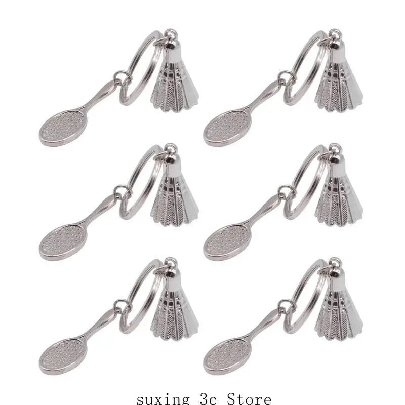 6 Pcs Badminton Pendant Hangings Ornament Shuttlecock Keychain Charm Sport Keyring Badminton Racket Car Key Chain