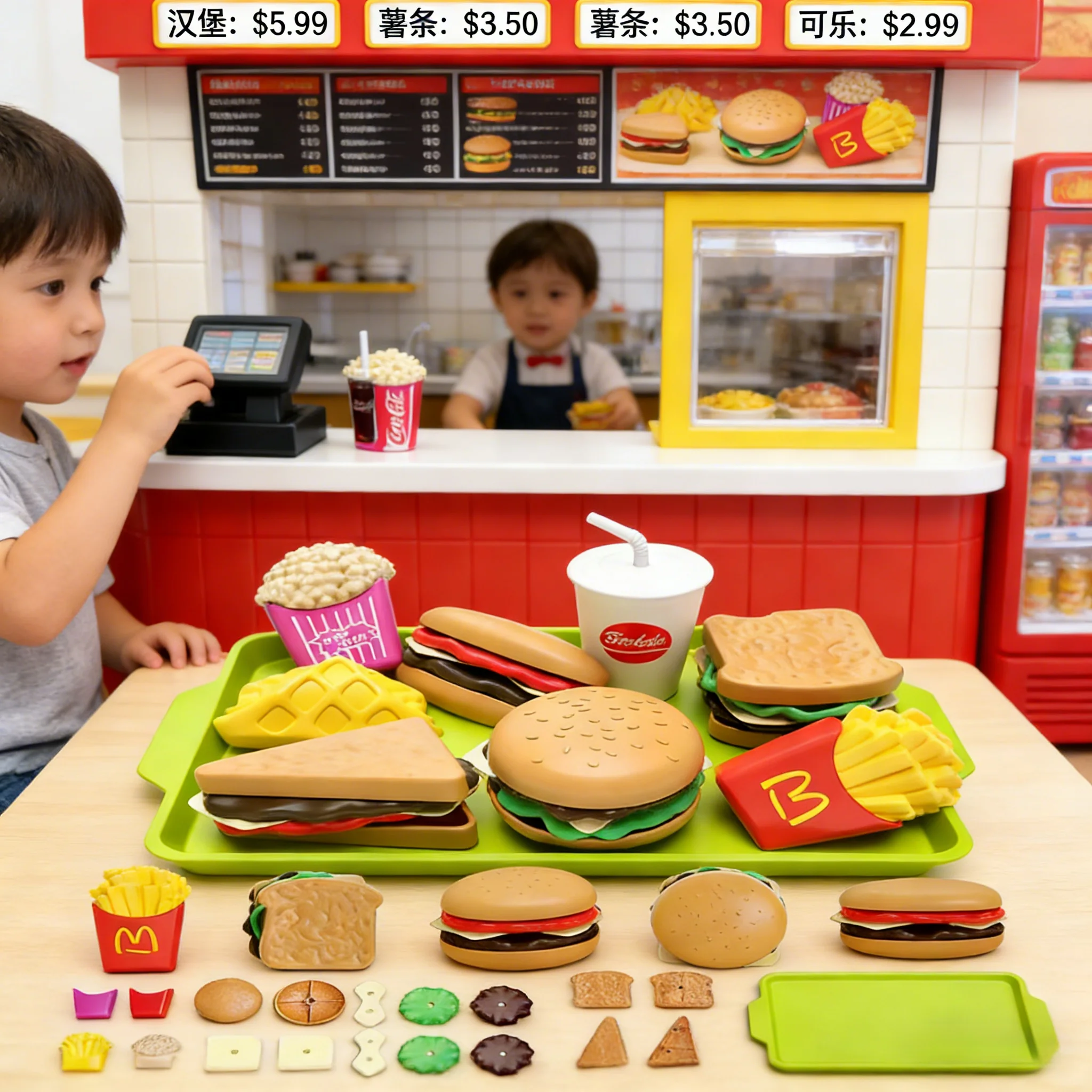 Hamburger speelvoedselset voor kinderen - doe-het-zelf-montage simulatie fastfood speelgoed, keuken fantasiespel voor meisjes jongens, kindercadeau
