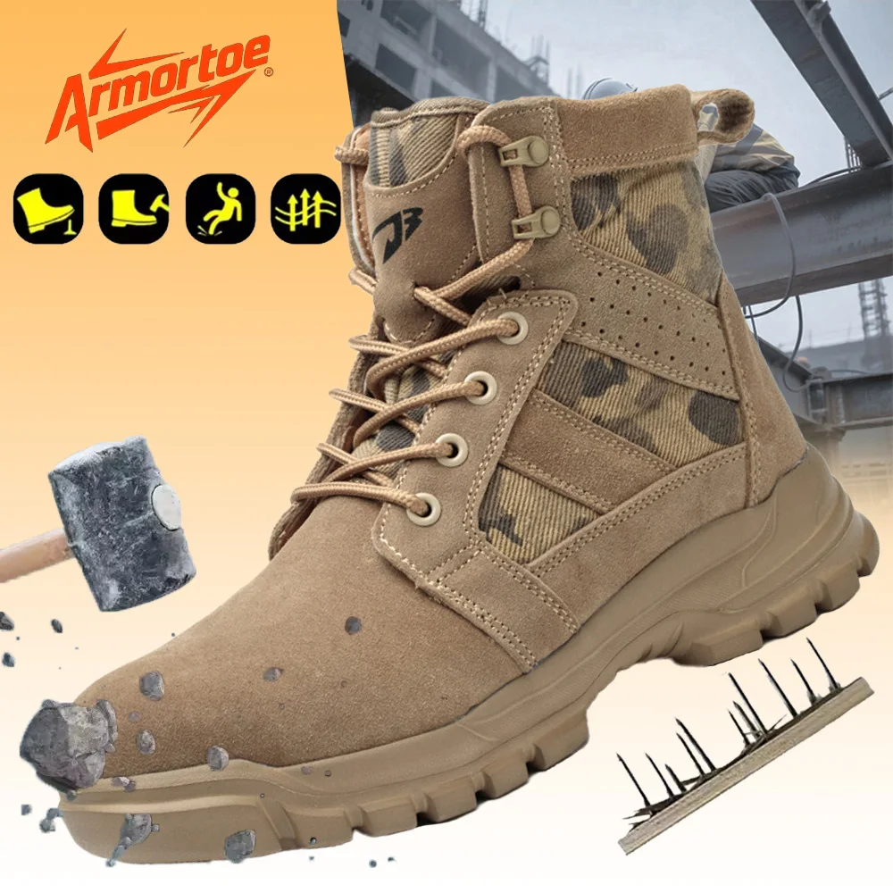 Замшевые рабочие ботинки ArmorToe, мужские рабочие ботинки со стальным носком, устойчивые к проколам, для пешего туризма, на открытом воздухе, для комфорта на весь день, прочный # Броня2751