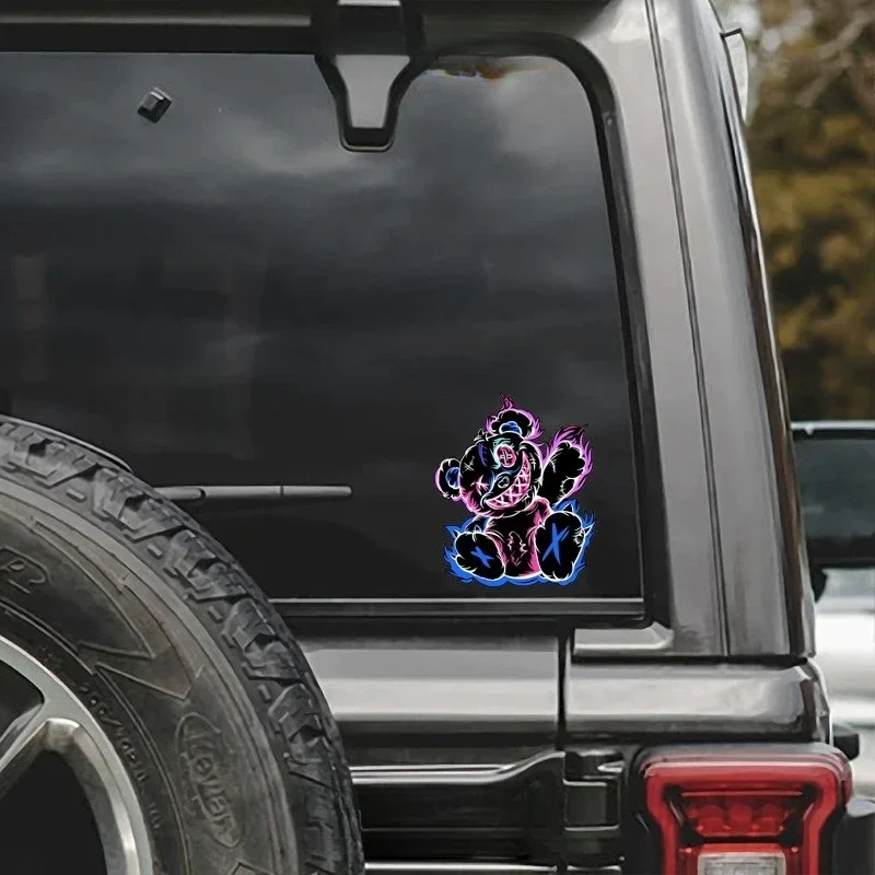 Horror Anime Evil Devil Bear Car Decal Cartoon Vinyl Sticker Trendy Decor for Car Body Bumper Window Motorcycle Scooter