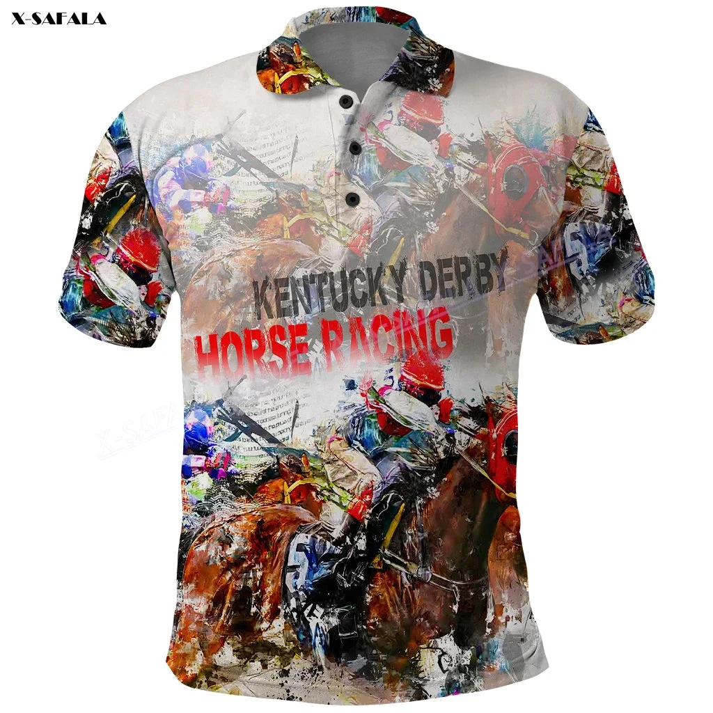 

American Derby Kentucky Horse Racing 3D Printed Men Women Thin Polo Shirt Collar Short Sleeve Street Wear Casual Tee