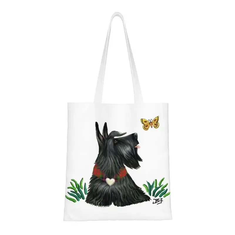 Scottish Terrier Watching A Grocery Shopping Tote Bag Women Custom Scottie Dog Canvas Shoulder Shopper Bags Handbags