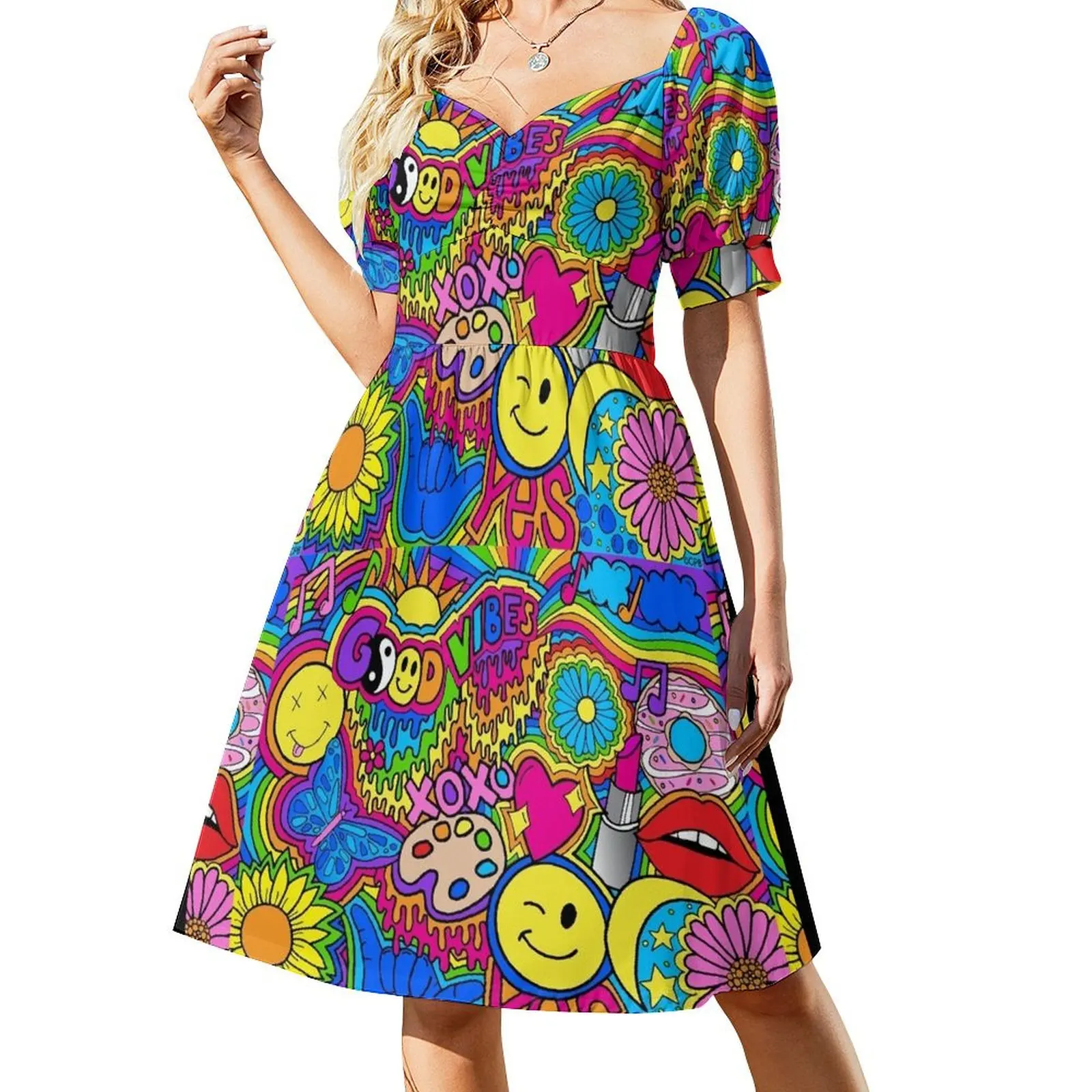 

Hippie Vibes Short Sleeved Dress Clothing female Women's evening dress evening dress ladies summer outfits for women 2025