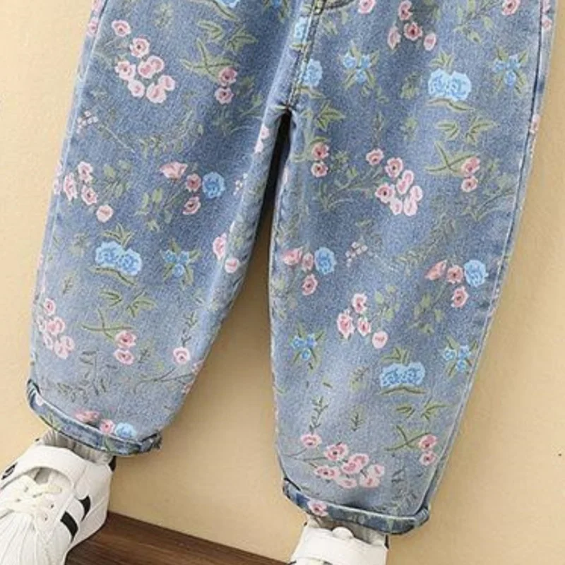 Girls Jean Pants Long Trousers Cotton 2024 Printed Spring Autumn Teenagers Baby's Kids Pants Outdoor High Quality Children's Clo