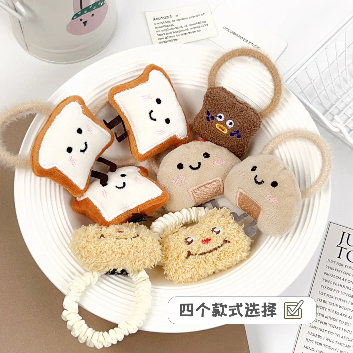Cartoon rice ball bread hair rope, female ball head tie hair rope, cute rubber band does not hurt hair, children's hair band headgear