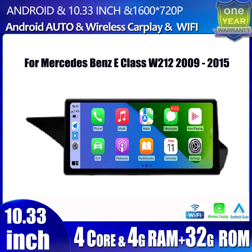 Android 14 LHD 10.33 “ For Mercedes Benz E Class W212 2009 - 2015 4G WIFI IPS Screen Car Stereo GPS Navigation Auto Radio BT 5.0