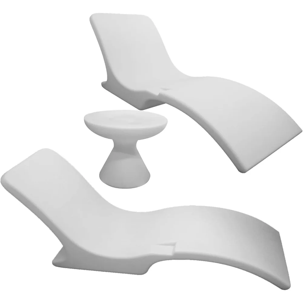 in Pool Chaise Lounge Chairs Set of 2 with Hourglass Side Table for Baja Sun Tanning Shelf Ledge, Handy Cup Holder, White