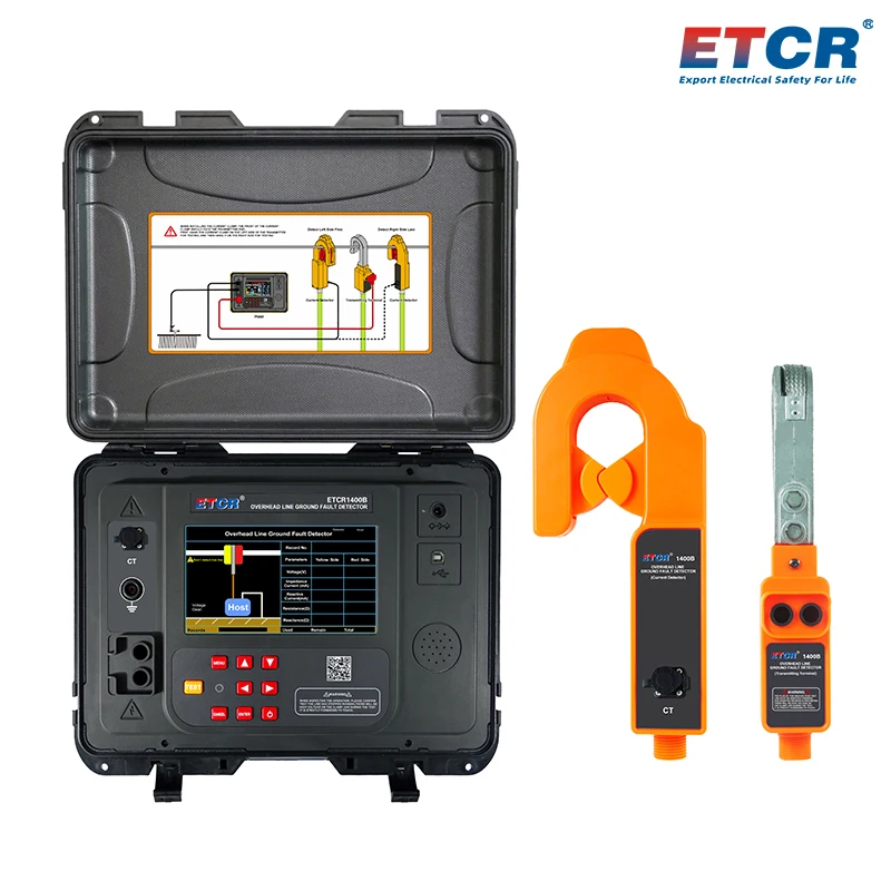 

ETCR1400B Тестер разбития изолятора-розрядника Встроенный детектор неисправностей верхней линии 3000 В/8000 В 150 кОм 40 м Blue-tooth