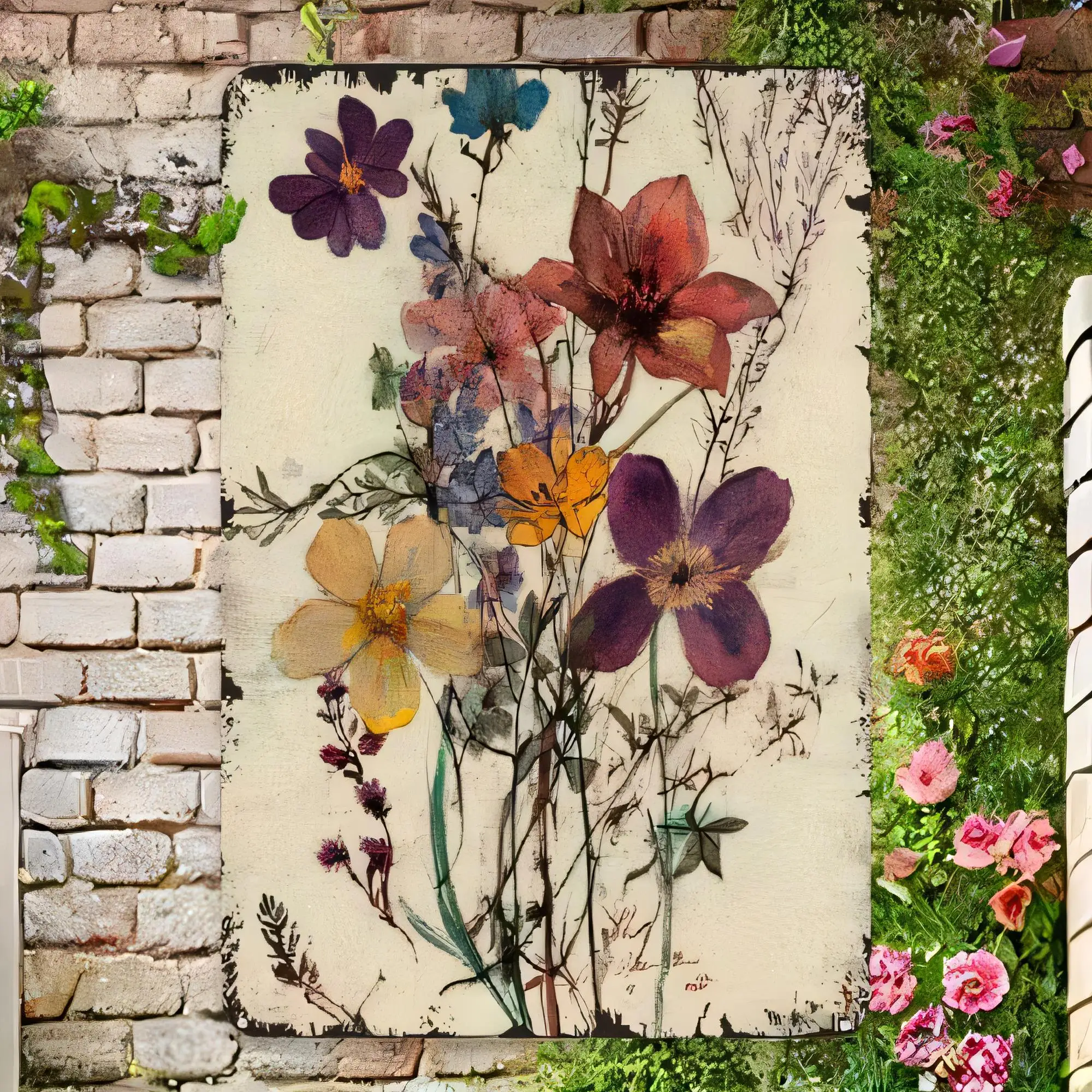 Tin Sign Vintage Floral Butterflies Garden Wall Decor Metal Sign Rustic Botanical Print Plaque for Living Room Bedroom Patio Yar