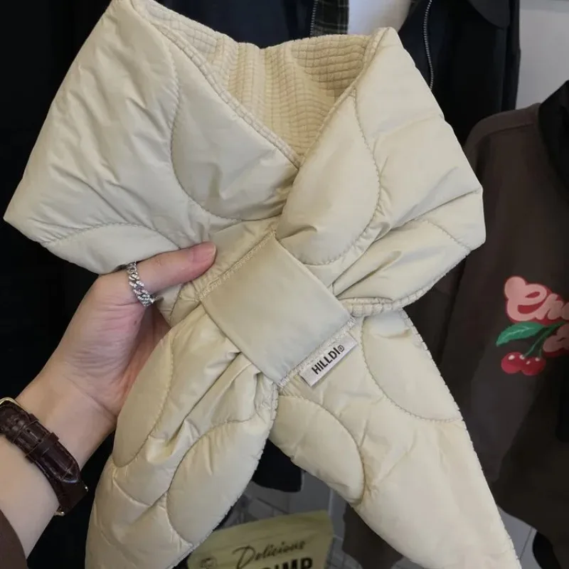 

Ultra warm ~ Cross lazy scarf with puffer jacket fabric, neck warmer, winter fake collar, new 2026 women's style