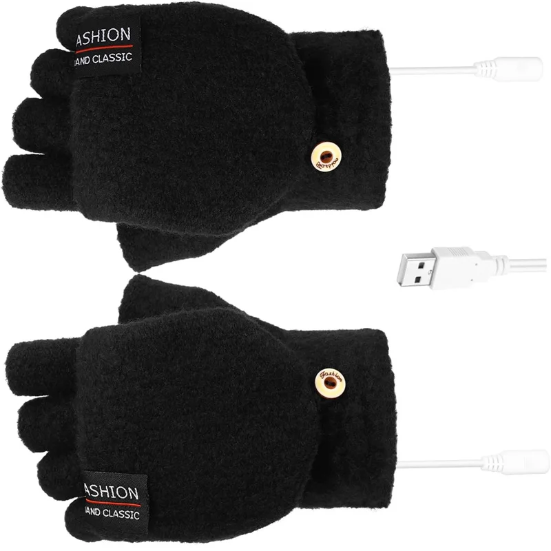 

Convertible Heated Gloves Half Full Finger Mittens USB Powered Double Sided Warming for Outdoor Activities School Commute Use