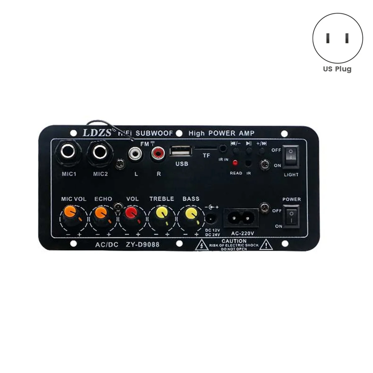 LDZS Car Bluetooth Amplifier for Car Amplifier Board Dual Microphone Karaoke with Modulated Reverb (Adapter Included) US PLUG