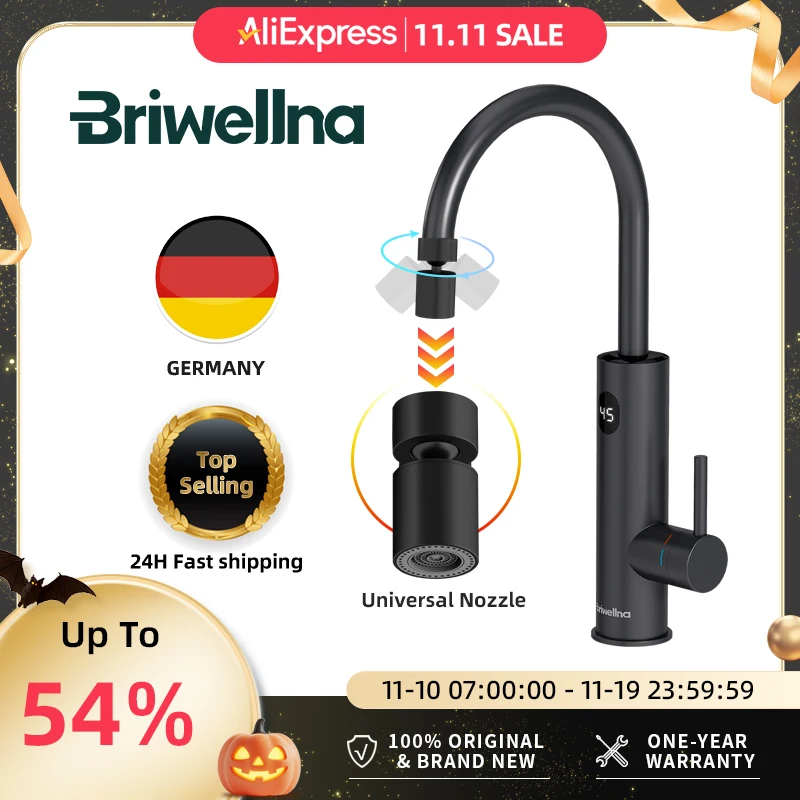Briwellna Instant Hot Water Heating Faucet 220V Electric Faucet With Universal Adapter Nozzle Stainless Steel Heating Faucet