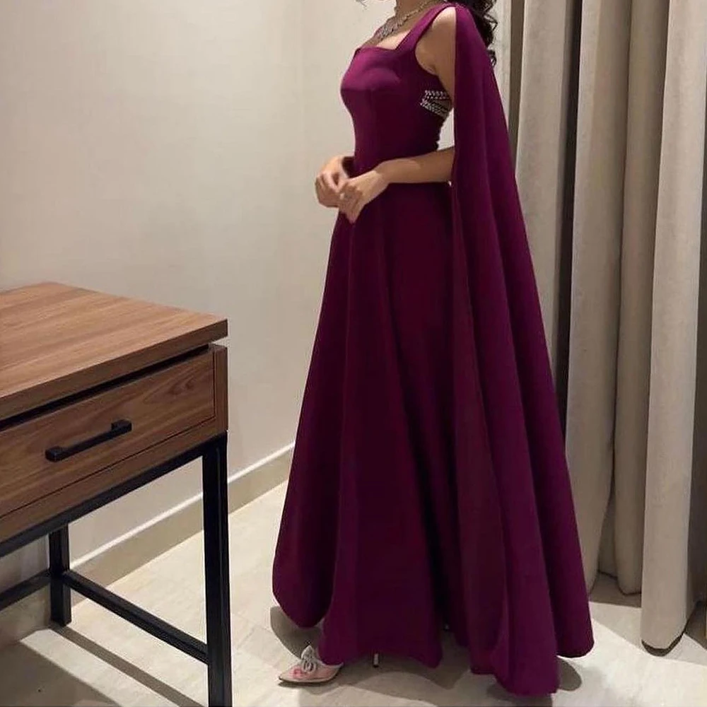 Formal and Exquisite Square Neck Jersey Sleeveless Evening Dress Photo Color Straight Crystal Bespoke Occasion Gowns for Girls