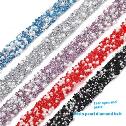 12mm 1 Yard Pearl Rhinestones Tape Glitter Crystal DIY Crafts Dress Garment Resin Crystals Sticker Decoration Accessories