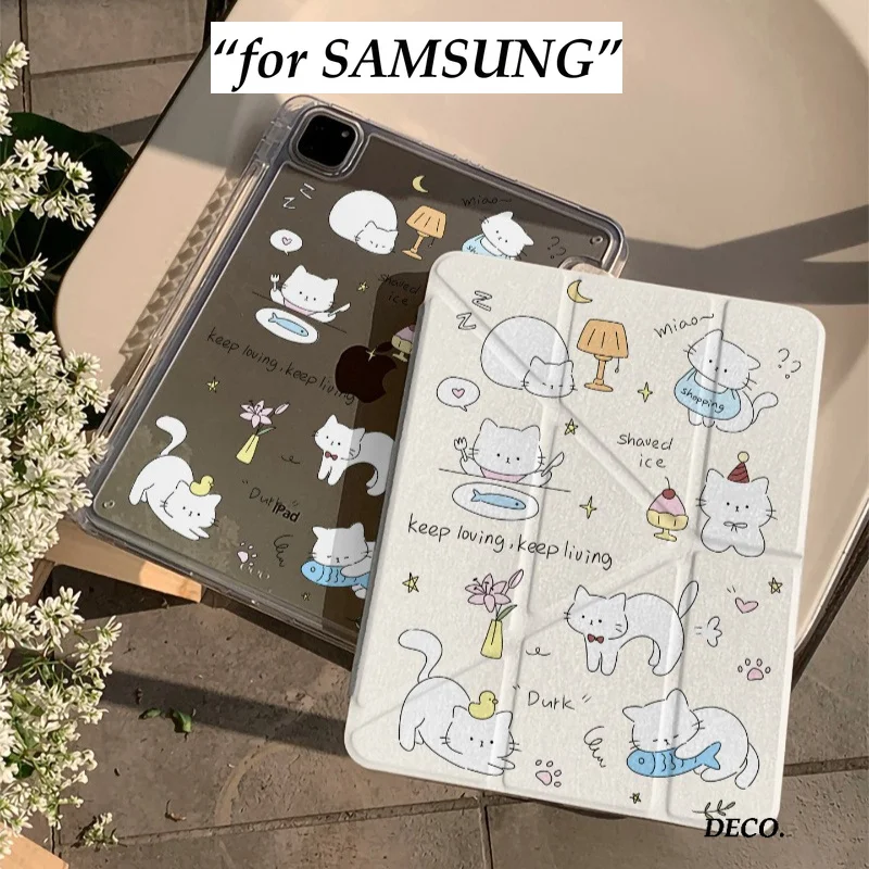 Niedliche Katzen-Tablet-Hülle mit 3+Y-Faltfunktion für Samsung Galaxy Tab A8/A9/A11+FE LITE PLUS/Tab S6 Lite/S7/S8/S9/S10+ FE