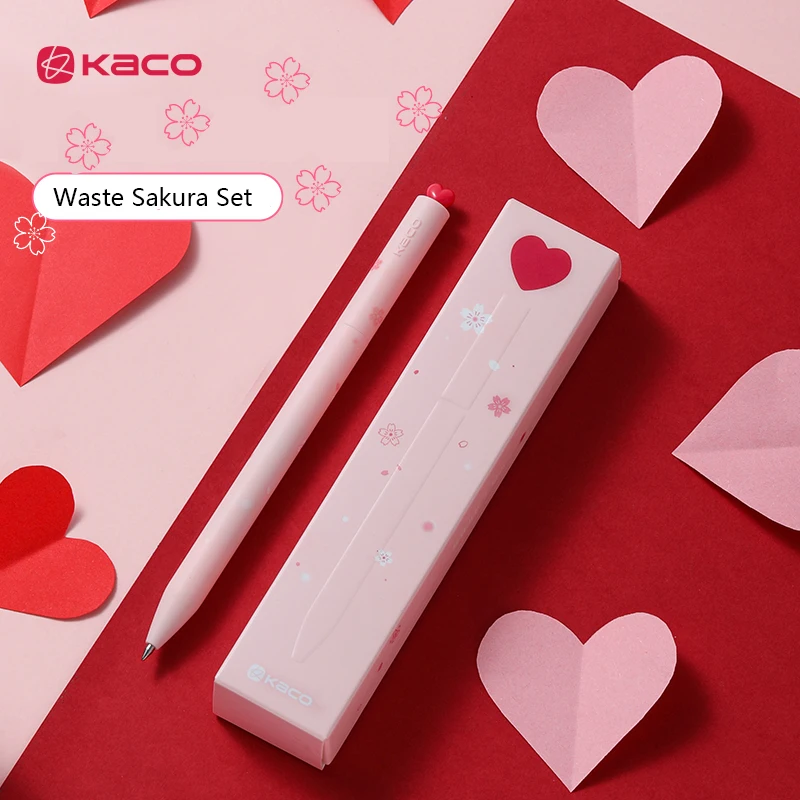 

KACO Original Heart - Cherry Blossom Neutral Pen Rotating Core 0.5mm Quick Drying Signature Pen Student Stationery Creative Gift