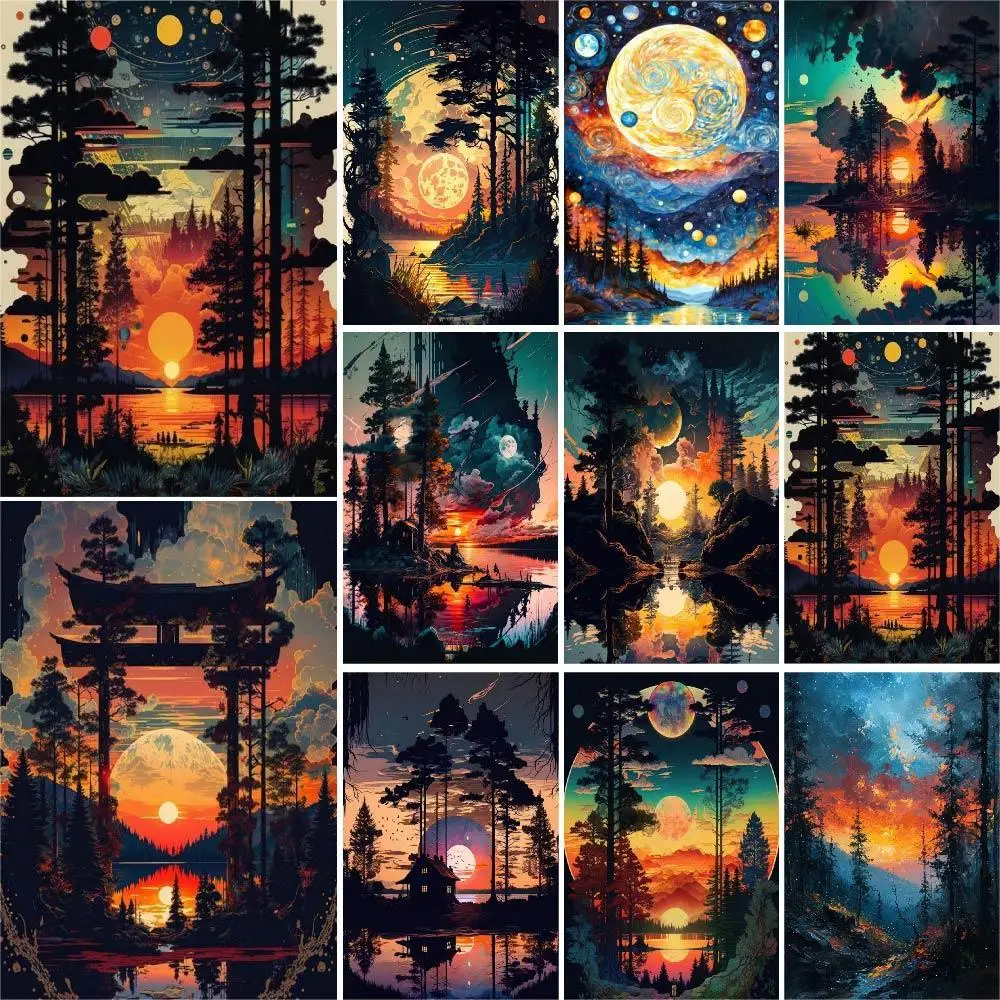 

Coloring By Numbers On Canvas Sunset Landscape Painting Forest Shadow Pictures With Number Adults Wall Art For Home Decoration