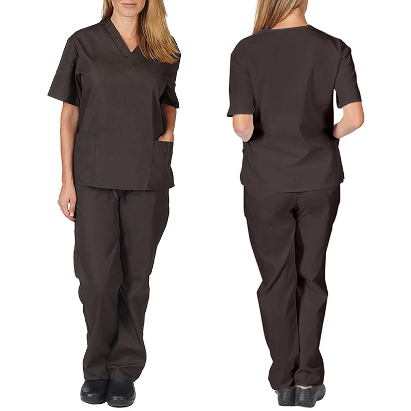 Uniforme d'infirmière à col en V, combinaisons médicales, uniforme de gIslande infirmier, salon spa, animal de compagnie, vêtements de travail d'établissement de toilettage, manches courtes, pantalon en Y