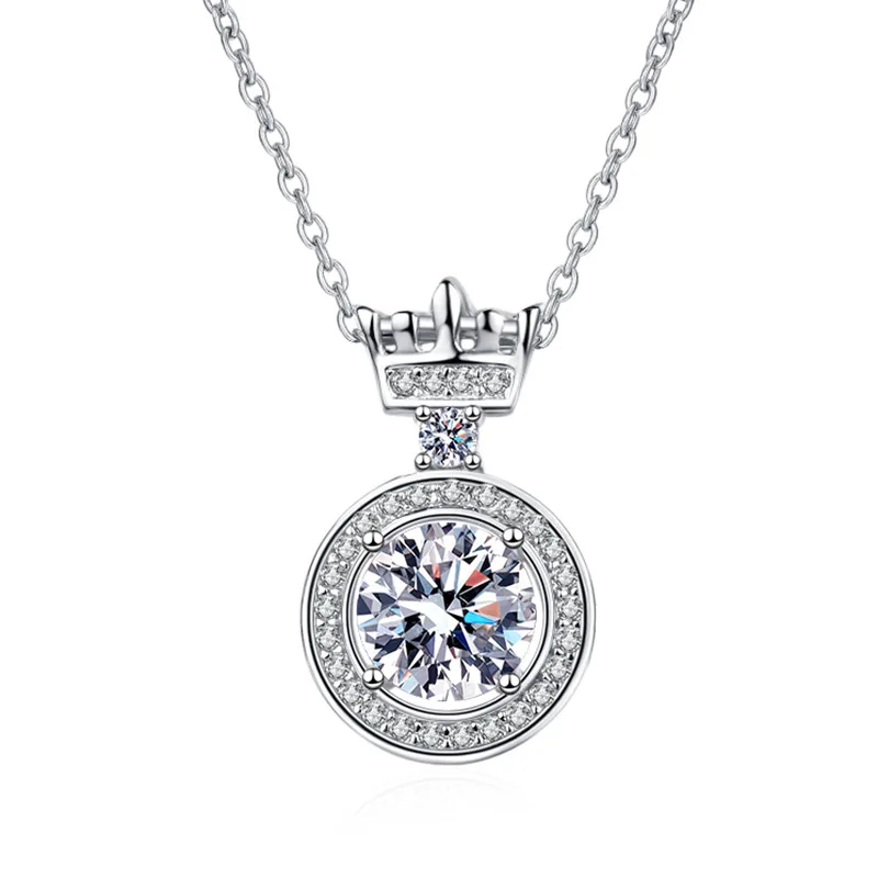 

1 Carart Moissanite Necklaces Original GRA Certificate 925 Sterling Silver Necklace Fine Jewelry Crown Pendant Necklace