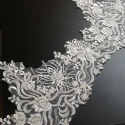 1yard embroidered flower lace trimmings for wedding dress Sewing accessories lace trims Luxury lace fabrics clothing decoration